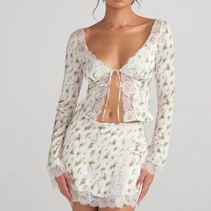 House of CB Garden Print Lace Trim Top & Mini Skirt